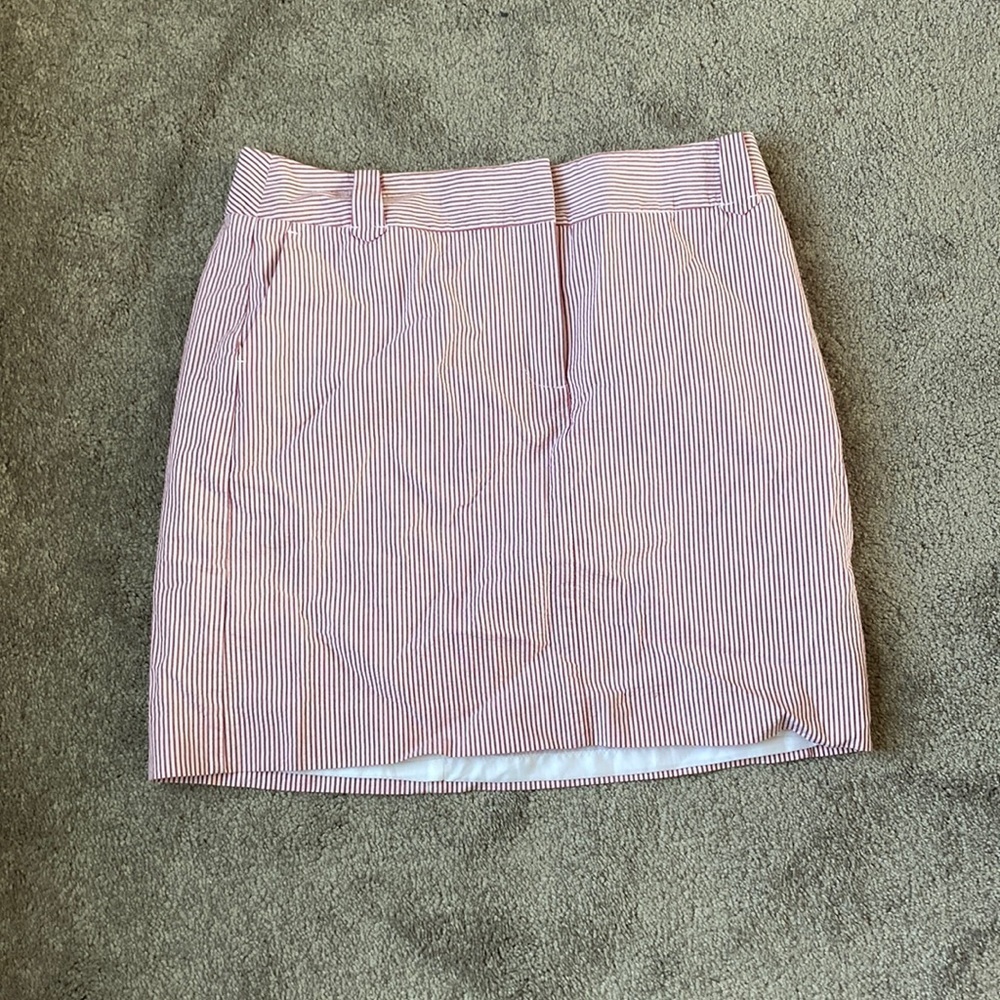 LOFT Red White Seersucker Mini Skirt SIZE 8 Striped Preppy Summer Cotton